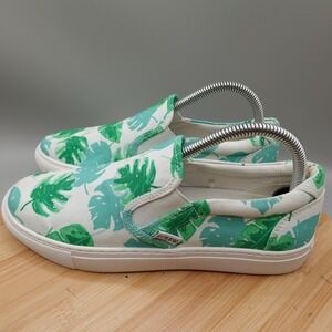 J. Crew Shoes 8 Slip On Sneakers Tropical Leaf Print White Green Casual GUC